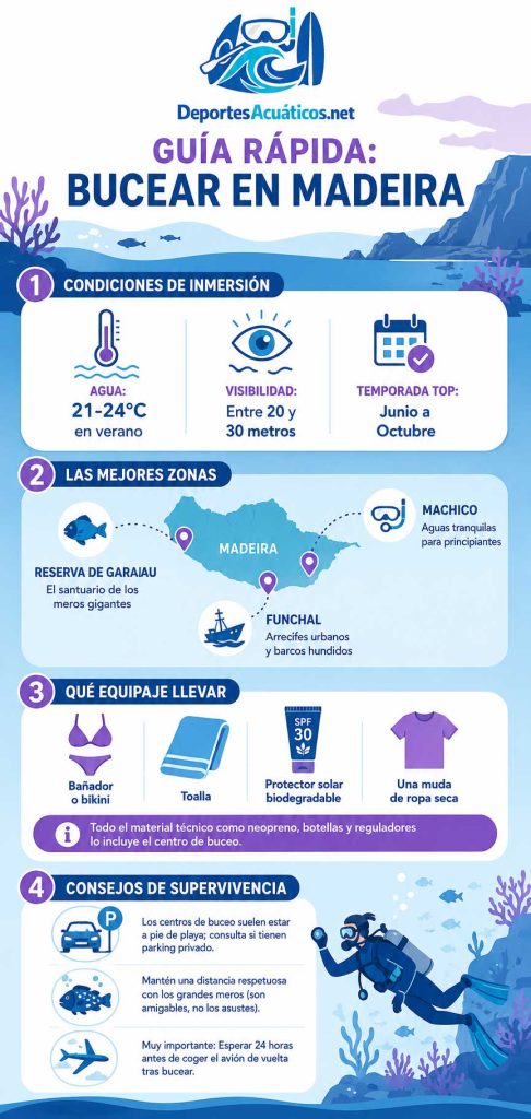 guía para hacer buceo en Madeira infografia