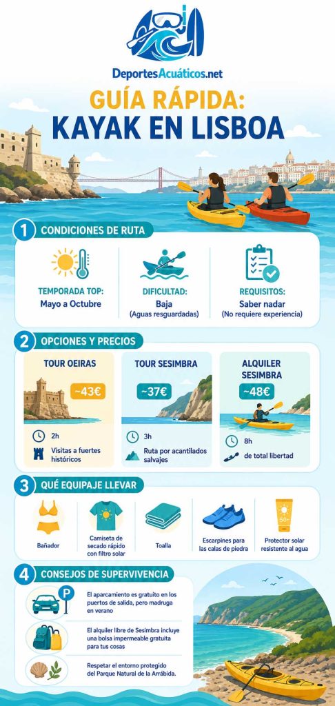 guía para practicar kayak en lisboa infografía